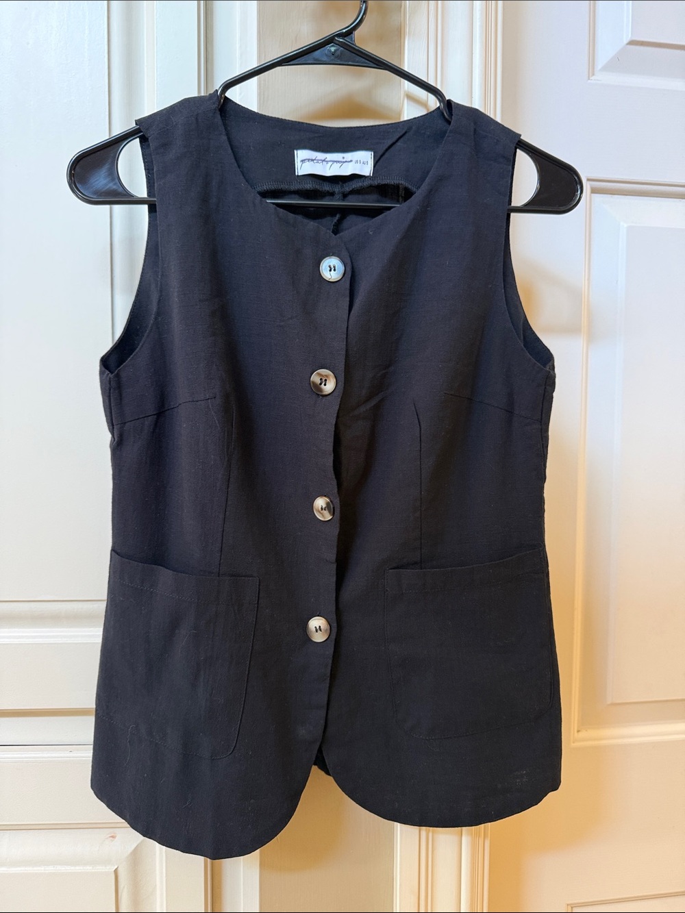 Petal & Pup Black Sleeveless Button Vest Top 100% cotton